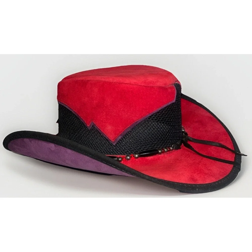 Western Cowboy Hat Red Purple Suede Beaded Band USA Medium EUC Vtg‎ Head N Home - Picture 4 of 15